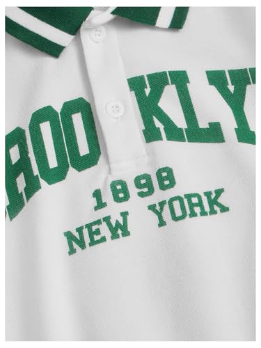 Boy's Letter Graphic Golf Shirts Y2K Short Sleeve Striped Trim Baggy Shirt4