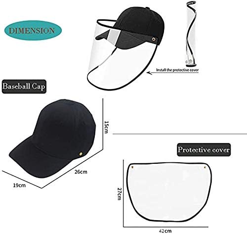 Anti-Spittle Splash Dust-Proof Sunscreen Detachable Adjustment Washable Full Face Protection Baseball Cap with Protective Compartment Unisex Outdoor Black