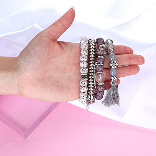 LOLIAS 6 Sets Bohemian Stackable Bead Bracelets for Women Men Stretch Multilayered Bangles Bracelet Set Boho Multicolor Jewelry