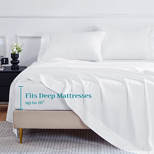 Hcora King Size Sheets Set - Hotel Luxury 90Gsm Brushed Microfiber Bedding Sheets & Pillowcases - Extra Soft Breathable Cooling Bed Sheets - 16" Deep Pocket, And Shrinkage - 4 Pc (King, White) #TOP4