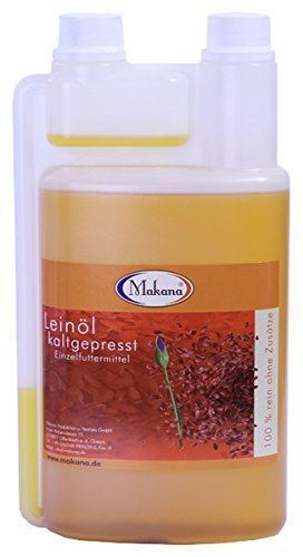Makana Leinöl für Tiere, kaltgepresst, 100% rein, 1000 ml Dosierflasche (1 x 1 l)