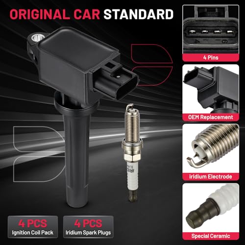 Image of BDFHYK Ignition Coils UF656 and Iridium Spark Plug 93501 Compatible with Mazda 3 Sport 6 CX-3 CX-5 MX-5 Miata l4 2.0L 2.5L Replaces GN10625 C-857 LKAR7BIX-11S Mazda Oem Coil Pack Set of 4