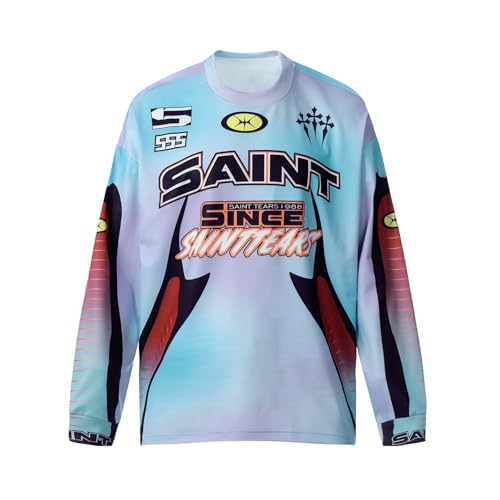 Arnodefrance Unisex Vintage Graphic Printing Long Sleeve Shirt Oversized Tee Shirt Cotton Long Sleeve Shirts 117-blue Medium