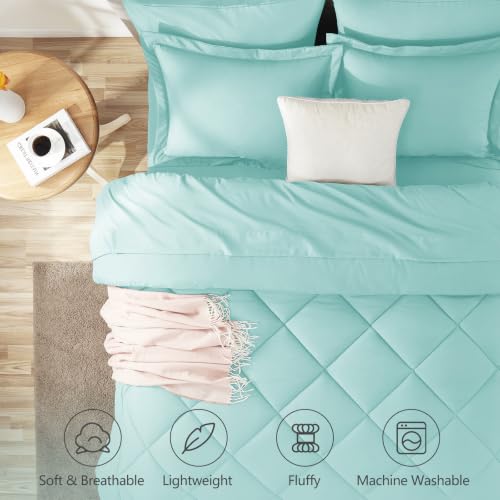 Image of CozyLux Queen Comforter Set Spa Blue - Bed in a Bag Queen Size 7 Pieces, Luxury Soft Bed Set for All Seasons, Bedding Set with Down Alternative Comforter, Sheets, Pillowcases & Shams