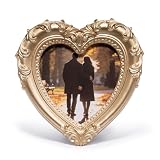 ZAWUU Heart Shaped Photo Frame — Vintage Ornate Gold Resin 4×4 Decorative Tabletop Picture Frame with Acrylic Cover — Romantic Gift for Valentine’s Day, Wedding, Anniversary, Mother’s Day & Birthday