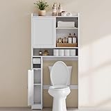 VASAGLE Over The Toilet Storage Shelf, Bathroom Storage Cabinet with Sliding Door,...
