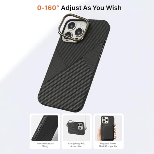 Image of AIBEX Aramid Fiber Mag-Saf Case Compatible for iPhone 16 Pro | Slim Protective Back Cover with Built-in Magnets | Wireless Charging Support | Camera Ring Stand | Shockproof with Air Guard Corners
