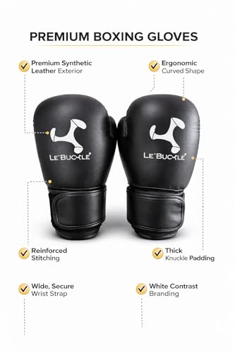 Le Buckle Unisex Boxing Gloves 12 oz Black & Grey - Image 4
