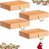 CroBlissful 4 Pcs Wooden Christmas Stocking Holders Mantle Stocking Hangers with J-Hooks, Non-Slip Heavy Wooden Hanger for Shelf Fireplace Stair Xmas Party Decor