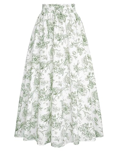 Floral Maxi Skirts for Women Summer Boho A Line Victorian Flowy Long Skirt Green XXL