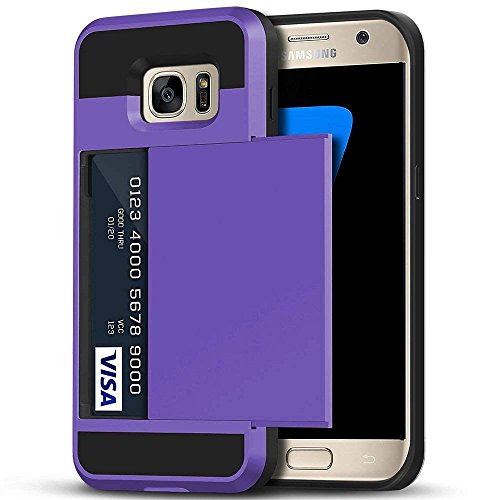 Galaxy S7 Edge Case, Anuck Slidable ID Card Slot Holder Galaxy S7 Edge Wallet Case [Credit Card Pocket] Hard Shell Shockproof Rubber Bumper Protective Case Cover for Samsung S7 Edge - Lavender