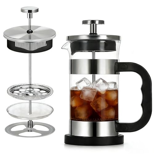 La Mejor Selección de Cafetera Prensa - los preferidos. 47 Cafetera Francesa, JASUVII Prensa Francesa de Vidrio,Cafetera Prensa Francesa 350ml De Vidrio Resistente Altas Temperaturas y Acero Inoxidable, Apta para Café Molido y té de...