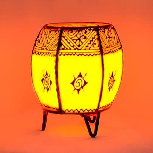 Orientalische Tischleuchte Barmil Orange 15cm Nachttischlampe Handgefertigtes Gestell aus Eisen Lampenschirm aus Echtem…
