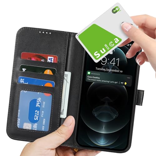 Image of for iPhone 12 Case Wallet with Card Holder,for iPhone 12 Pro Wallet Case for Women Men,PU Leather Shockproof Magnetic Buckle Stand Flip Phone Case-Black