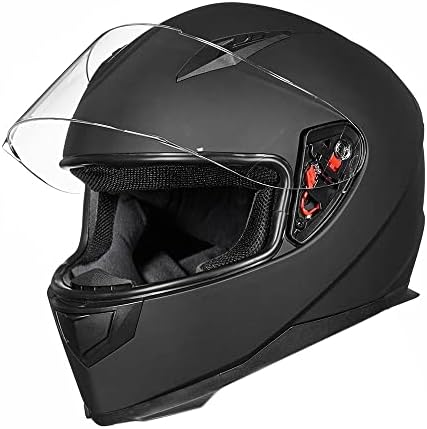 ILM Full Face Motorcycle Street Bike Helmet with Removable Winter Neck Scarf + 2 Visors DOT Model ILM-313 (M, Matte Black) — view 7