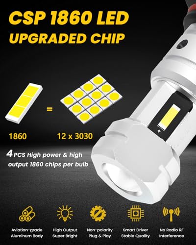 Image of PHINLION 9006 LED Fog Light Bulbs 6000K Xenon White, 3800 Lumens Super Bright CSP 9006 HB4 LED Fog Bulb Replacement for Cars Trucks, 1:1 Halogen Size, Non-polarity, Pack of 2