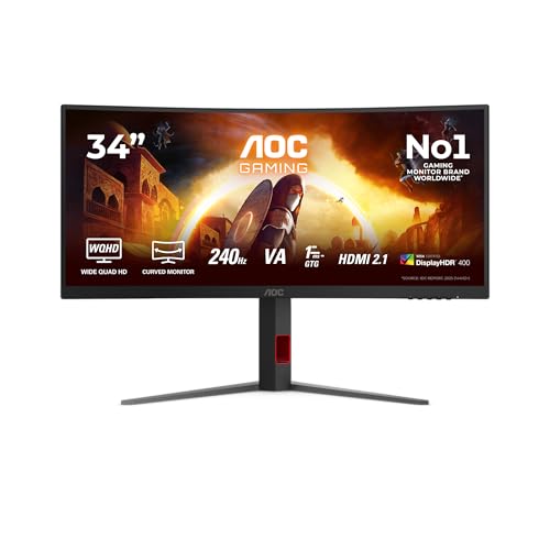 Image of AOC Gaming CU34G4Z - 34 inch WQHD Curved Monitor, 240 Hz, FreeSync Prem., HDR400 (3440 x 1440, 1ms GtG, 2X HDMI 2.1, 1x DisplayPort 1.4, USB Hub) Black-Red