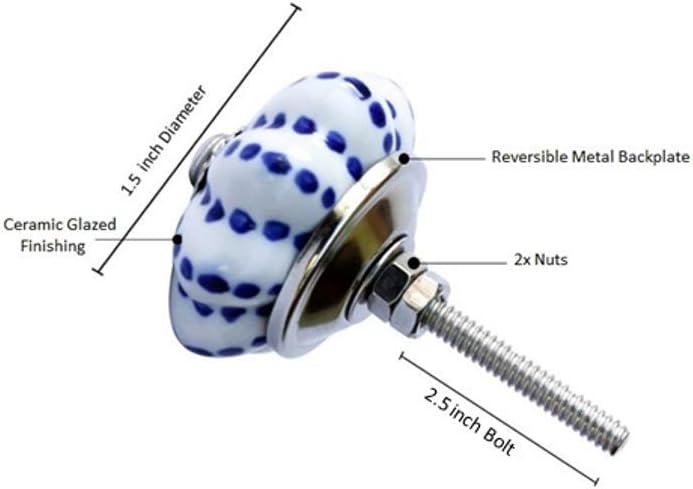 Blue & White Hand Painted Antique Ceramic Knobs Set of 12 Knobs