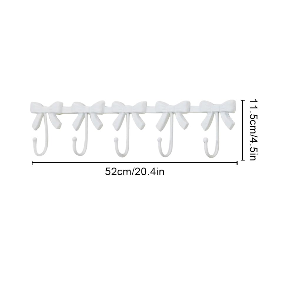 Gancho de pared rústico con forma de lazo blanco, gancho decorativo de metal, gancho decorativo para colgar en la pared, para el hogar, cocina, baño, oficina (blanco, 5 ganchos)