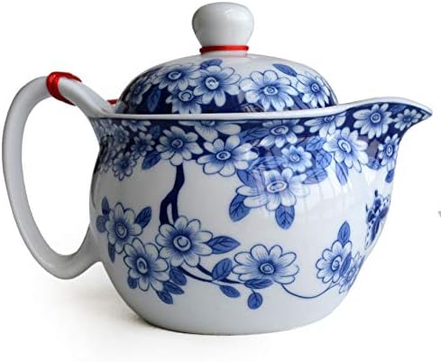 Teapot 12oz Blue White Stainless Filter Wire Infuser for Loose Tea (pot flowers Beautify)