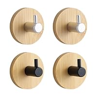 WUFGWBD 4 Pieces Wooden Base Hooks, Round Hooks, Self-Adhesive Hooks, Coat Hooks, Home Accessories, Item Hanging Tools
