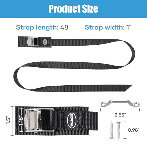 Image of EXVITAL Battery Tie Down Strap Hold Down Kit, 1 inch x 48 inch Cooler Tie Down Kit with Non-Rusting Cam Buckle, Stainless Steel Bracket & SS Screws for RV Battery,Luggage Belt (4 Pack)