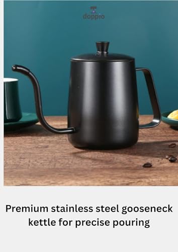 Image of Doppio Precision Gooseneck Pour Over Coffee Kettle - Matte Black Stainless Steel | Barista Style Slow Pour Kettle for V60, Drip Coffee & Manual Brewing | Ergonomic Handle, Precise Flow Control