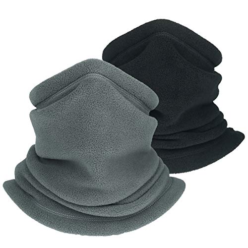 OKIDSO Hommes femmes hiver boucle écharpe unisexe chaud cou cache-cou avec cordon tube écharpe (1 Noir, 1 Gris)