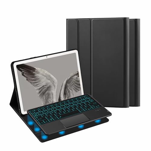 WxfTnix バックライト タッチパッド キーボード ケース 互換性 Google Pixel Tablet 11 インチ 2023、11" 2023 のための細い PU の革保護箱が付いている取り外し可能な無線キーボード,黒