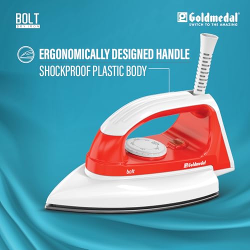 Image of Goldmedal Bolt 1000W Dry Iron | Non-stick Weilburger Premium Double Coated Soleplate | 5 Fabric Setting |1.8 Meter Cord | Thermal Fuse For Additional Safety| 2.5 Years Warranty | Light Weight (Red)