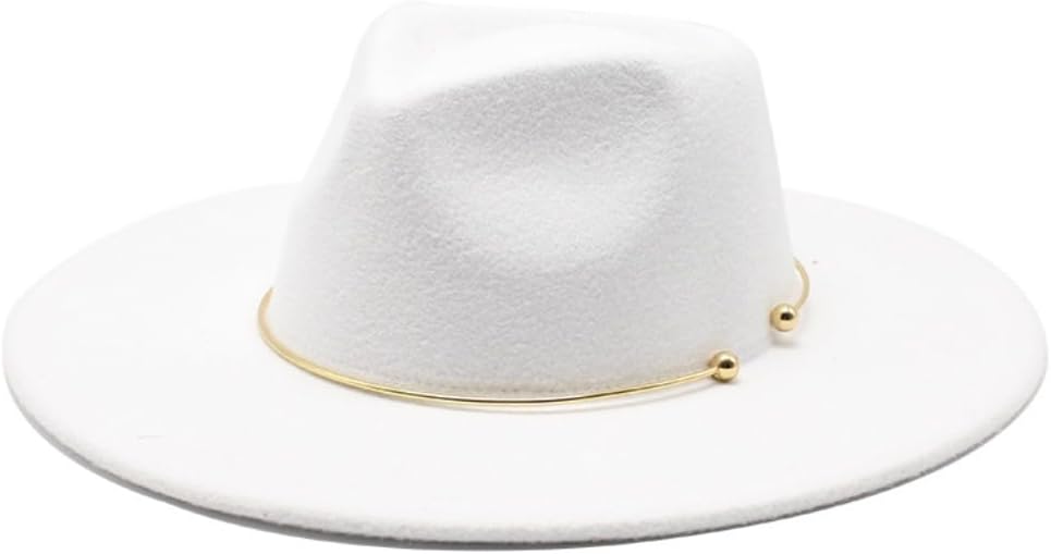 Wide Brim Wool Fedora Hat, Pink with Gold Chain Band