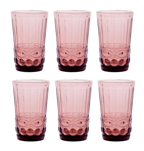 GMMH Ensemble vintage de 6 verres à vin colorés et verres à boire avec relief en relief (arc, violet, verre à boire) Verre à vin, gobelet, verre à eau, verres long drink, verres à cocktail, verre