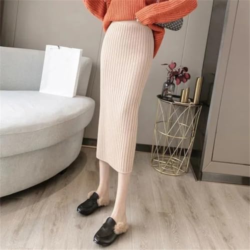 Women's Solid Elastic High Waist Split Slim Mid-Lengt A-Line Knit Bag Hip One Pace Skirt3