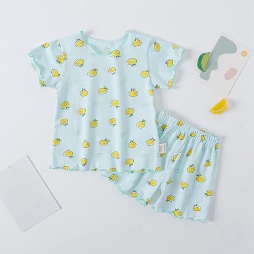 Kids 𝗣ajamas Girls Outfit 𝐏js Set Conditioning 𝐒leep𝐰ear Ribbed Floral Pattern Wooden Ear Edge Short Sleeve 𝗣ajama2