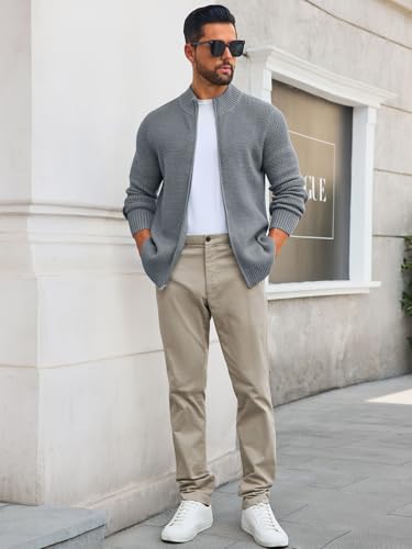 Runcati Mens Full Zip Cardigan Sweater Casual Waffle Stand Collar Knitted Winter Chunky Sweaters4