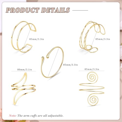 Giovanchi 5 Pieces Arm Cuff Upper Arm Band Cuff Bracelets for Women Adjustable Armband Set2