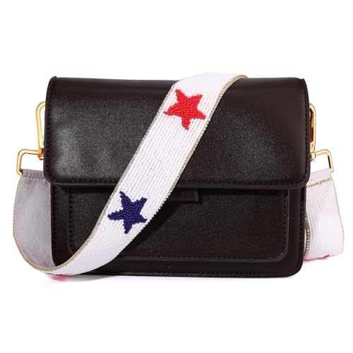 Image of 4th of July Beaded Purse Strap Red White and Blue American Flag Star Crossbody Bag Strap for Stadium Bag 4th of July Accessories Outfits (Style C)