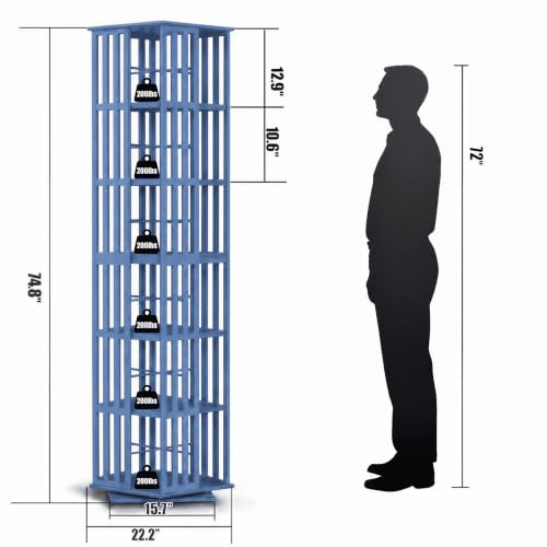 Image of Lauxery 6-Tier Bamboo Rotating Bookshelf Tower, Navy Blue, 74.8 in | 1200 lbs capacity, small footprint, 360 degree smooth rotation, dual shelf heights, easy assembly, for living room