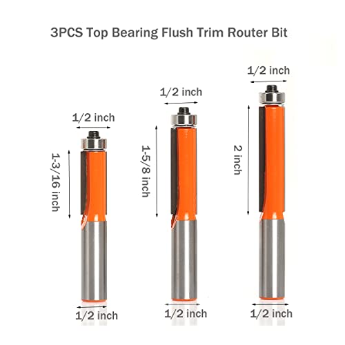 Flush Trim Router Bits 1/2 Shank By Sinoprotools, Top Bearing Pattern Template Router Bits, Carbide Router Trim Bit, Flush Cut Router Bit/Flush Trim Bit, For Wood Trimming #TOP1