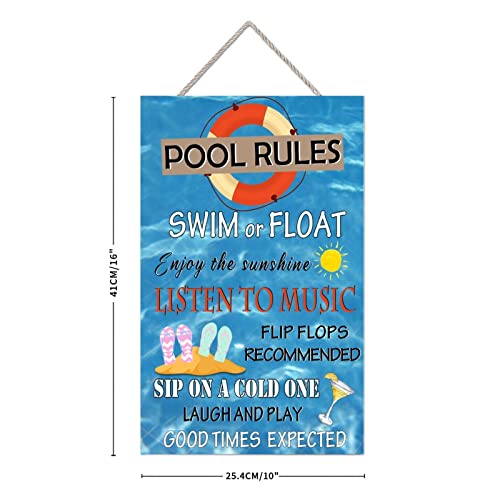 MISSUYSA Pool Rules Sign Vintage Funny Swimming Pool Rules Wood Plaque Wall Hanging Sign Decoration Outdoor Swimming Pool Decor Sign 10x16 inch