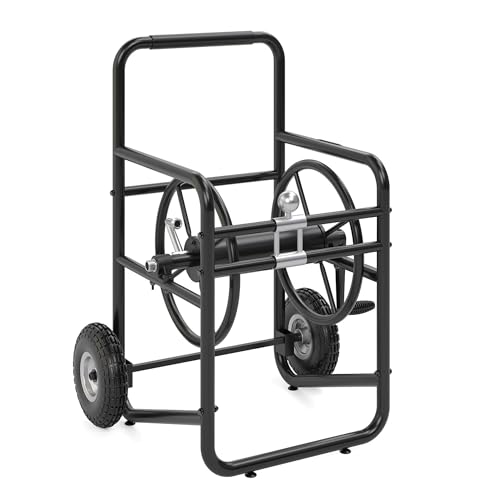 Suncast 200' Pro Hose Reel Cart with Flat-Free Rubber Tires, Outdoor Weather-Resistant Steel Garden Hose Reel Cart, 200' of 5/8