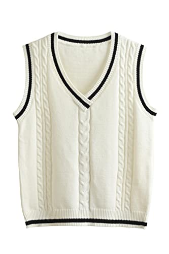Image of Sweater Vest Women,Sleeveless V Neck Argyle Plaid Long Preppy Loose Knitted Casual School Sweaters Tank Top