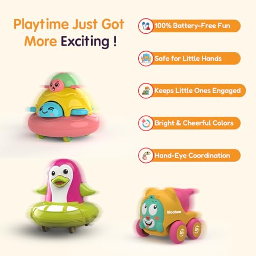 Image of Friction Powered Toy Pack of 3 for Kids with Topsy Turtle, Penguin & Carnival Car Characters with Whistle,Best Gift for Kids, 3+ Years
