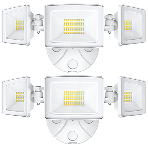 Onforu 2 Pack 50W LED Flood Light Outdoor, 5000LM LED Security Light Fixture with 3 Adjustable Heads, IP65 Waterproof, 5000K Outside Floodlight, Exterior Wall Mount Light for Eave Garden Porch