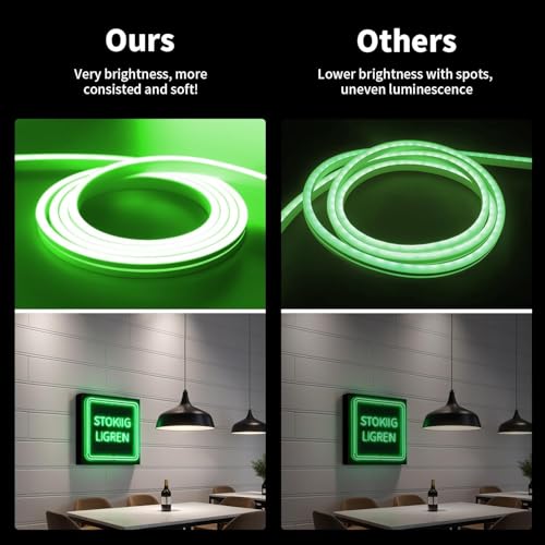Image of 16.4 Feet LED Neon Strip Lights with 12V Adapter, Waterproof IP65, Silicone Flexible Rope Light for Home Wall Decor | Neon Lights | 5 Meter | Neon Rope Light | (Green)
