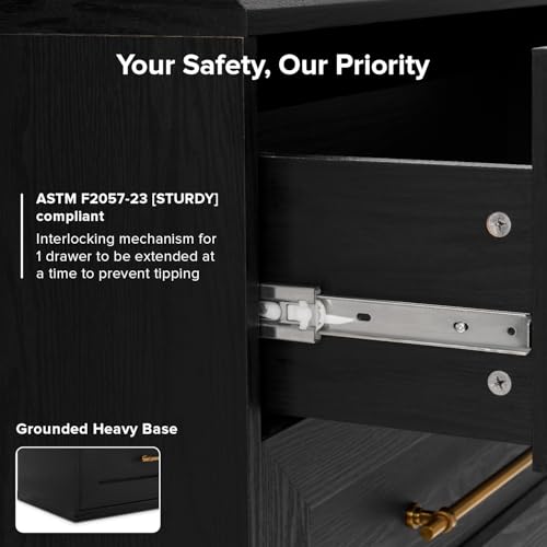 mopio Blake Storage Cabinet with Hutch, Sideboard Buffet Cabinet with Storage, Kitchen Pantry Organizer, Coffee Bar Station, Trophy Display Case with Door & Shelf for Living Room (Black Oak Dresser) - Image 4