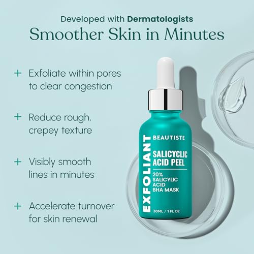 Beautiste 30 DAY MIRACLE BHA 20% Peeling Solution - Clinical Strength BHA Liquid Exfoliant for Clogged Pores, Wrinkles & Blackhead Remover - Salicylic Acid Serum & Chemical Exfoliant for Face Peel 1oz