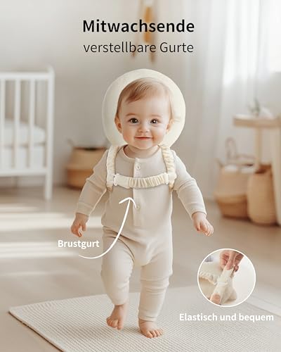Fortella Baby Kopfschutz Rucksack mit Socken und Knieschonern, Atmungsaktiver Rückenbereich, mit Verstellbarem Trageriemen für 5-24 Monate, zum Krabbeln, Laufen Lernen und Kinderaktivitäten (Eule)