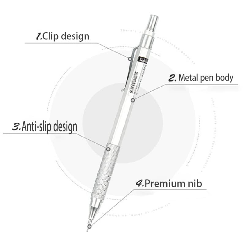Druckbleistift aus Metall, Geschenkverpackung, 0,5/0,7 mm, Automatikbleistift für Büro und Schule (0,5 mm Silber) (0,7 mm Schwarz)