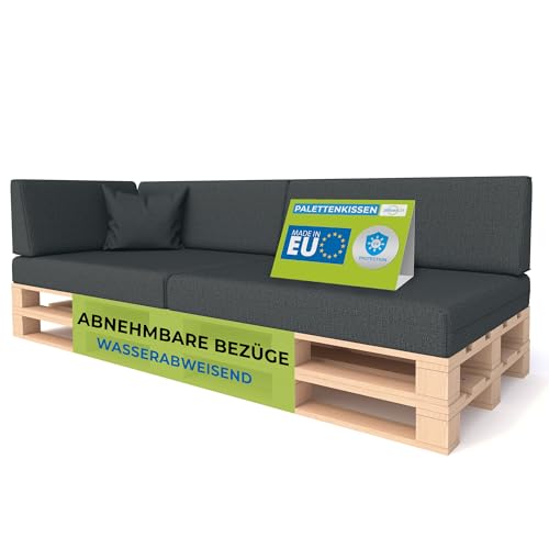Pillows24 - Palettenkissen 6-teiliges Set | Palettenauflage für Palettensofa | Rückenkissen & Sitzkissen für Europaletten | Palettenmöbel für Indoor & Outdoor mit UV-beständig | Made in EU | Graphit